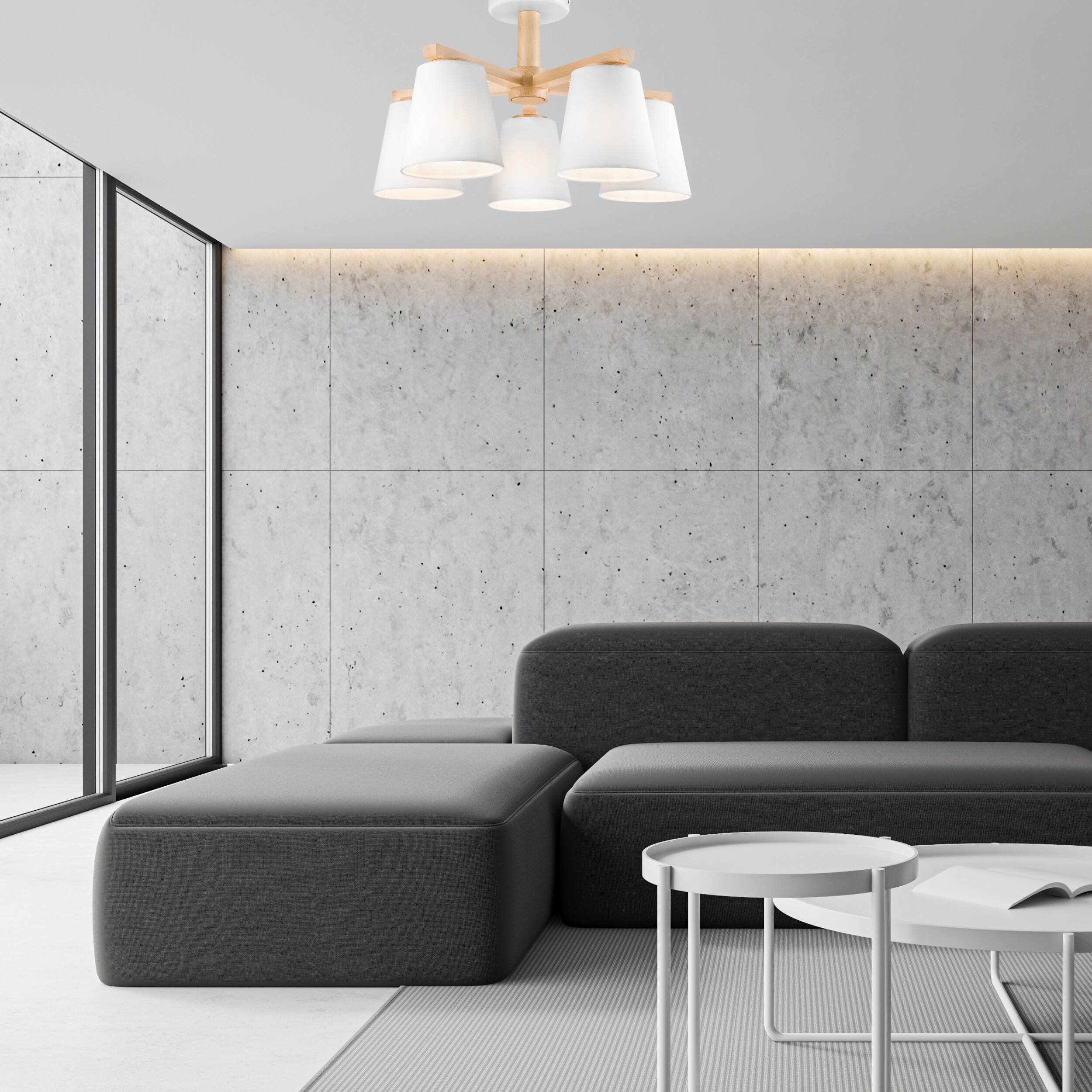 Lamkur Deckenleuchte braun PVC Holz B/H/L: ca. 50x23x50 cm E27 5 Brennstellen