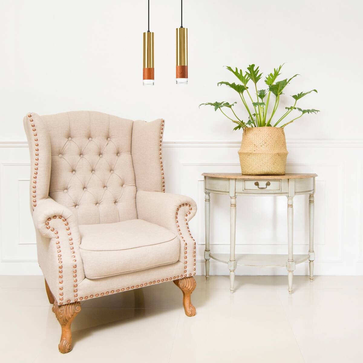 Lamkur Pendelleuchte gold Glas Stahl B/H/L: ca. 8x105x30 cm GU10 2 Brennstellen