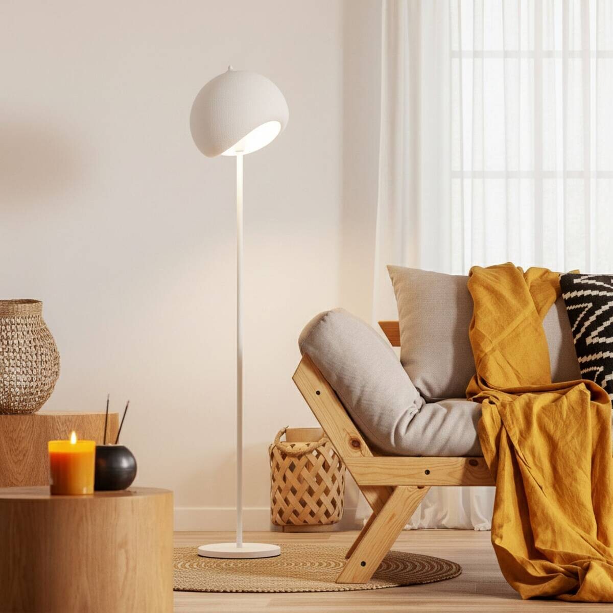 Opviq Stehleuchte Yontu-15854 weiß Metall Polyester-Mischgewebe B/H/L: ca. 29x170x34 cm E27 1 Brennstellen