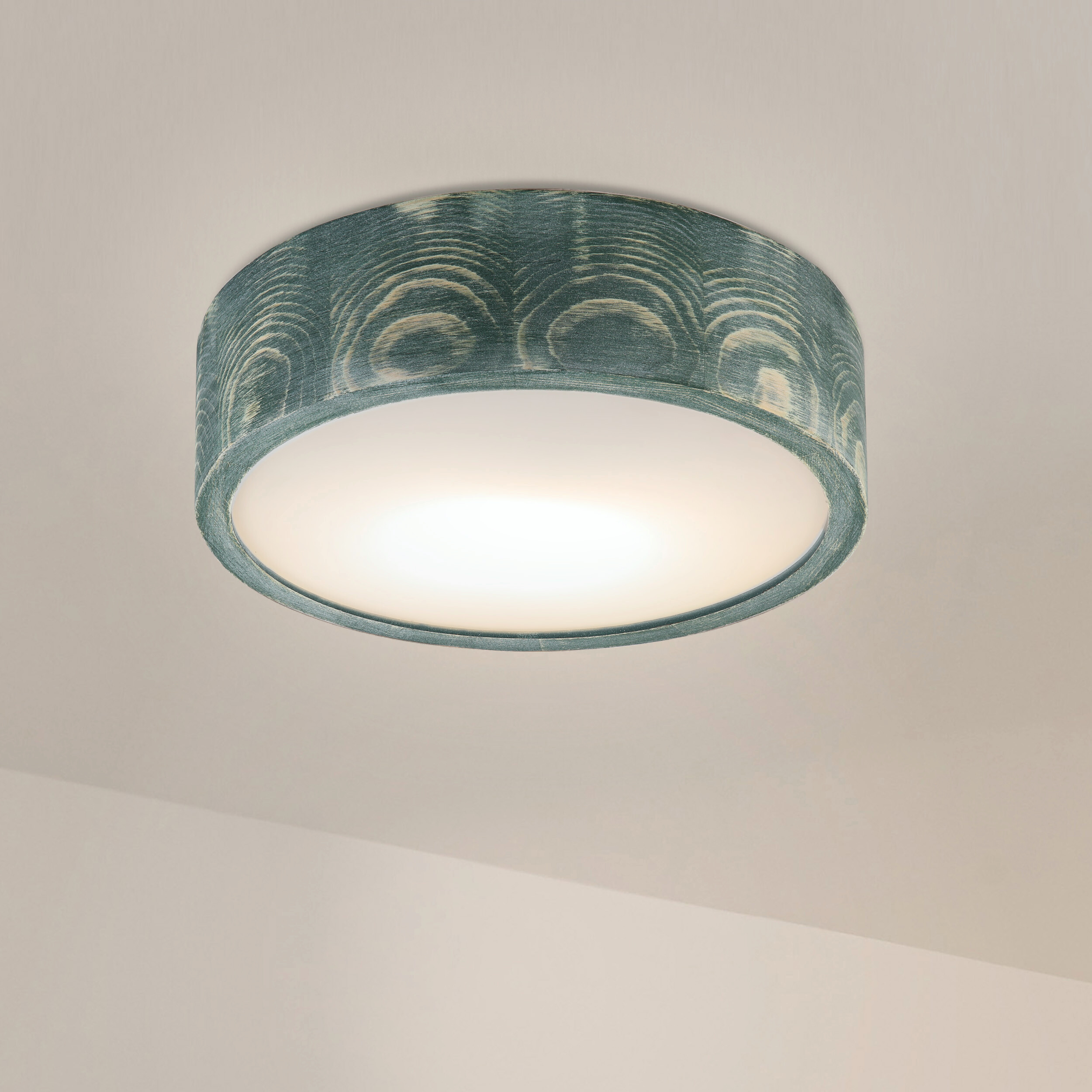 Lamkur Deckenleuchte grün hellbraun Holz Glas B/H/L: ca. 28x28x10 cm 1 Brennstellen