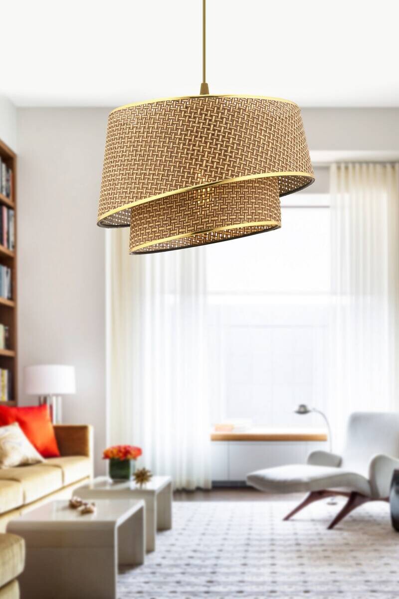 Opviq Pendelleuchte Barette gold beige Metall Stoff B/H/L: ca. 32x65x32 cm E27 1 Brennstellen