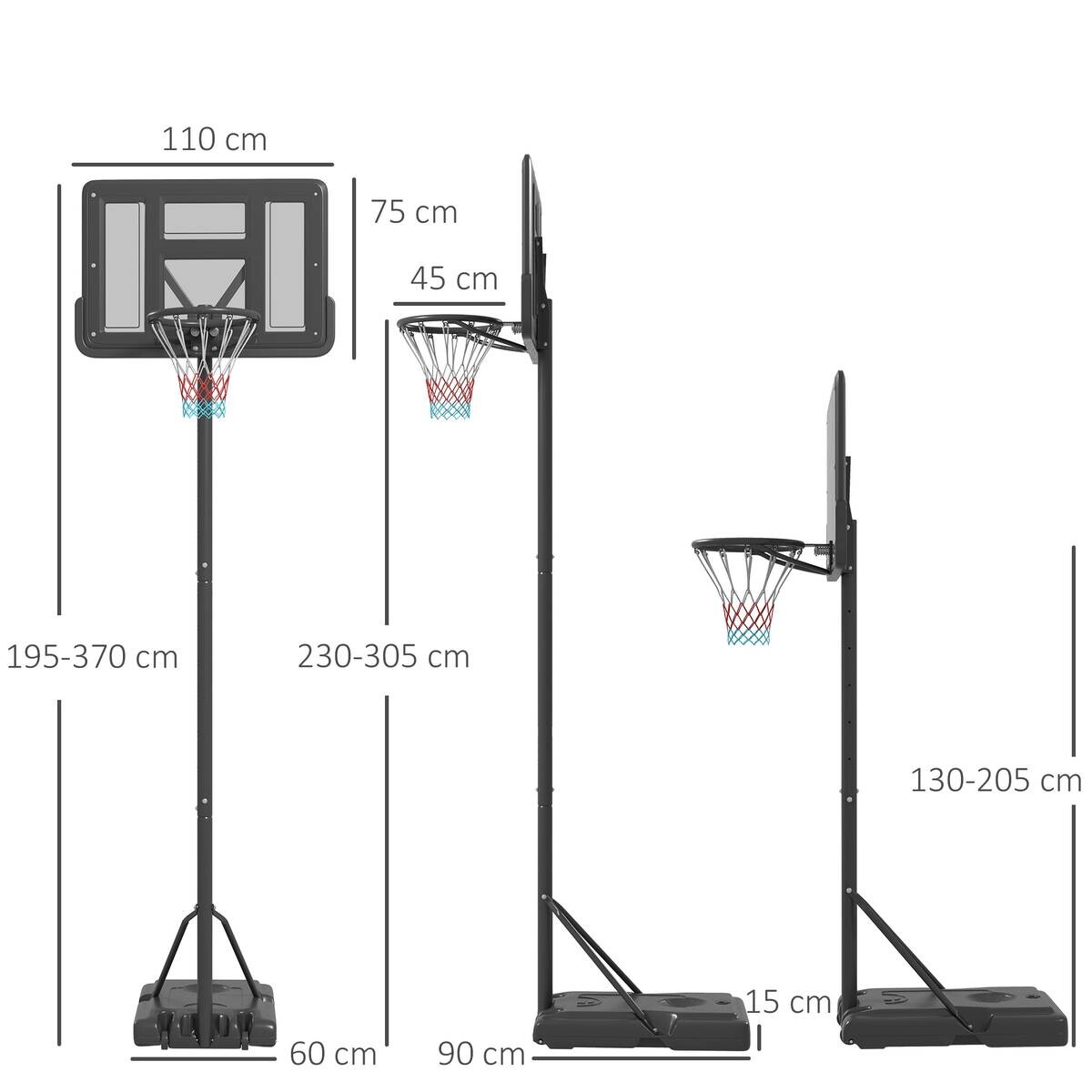 SPORTNOW Basketballkorb schwarz B/H/L: ca. 60x90x370 cm