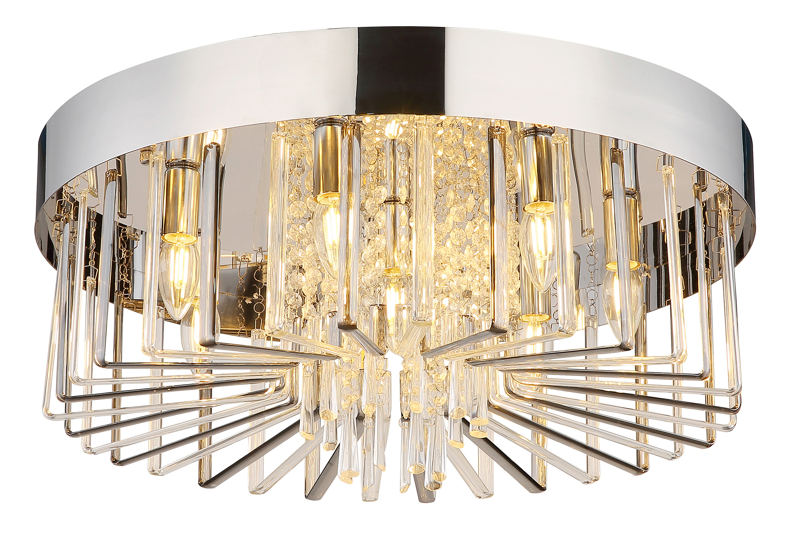 GLOBO Deckenleuchte Chrom klar Metall H/D: ca. 27x60 cm E14 8 Brennstellen