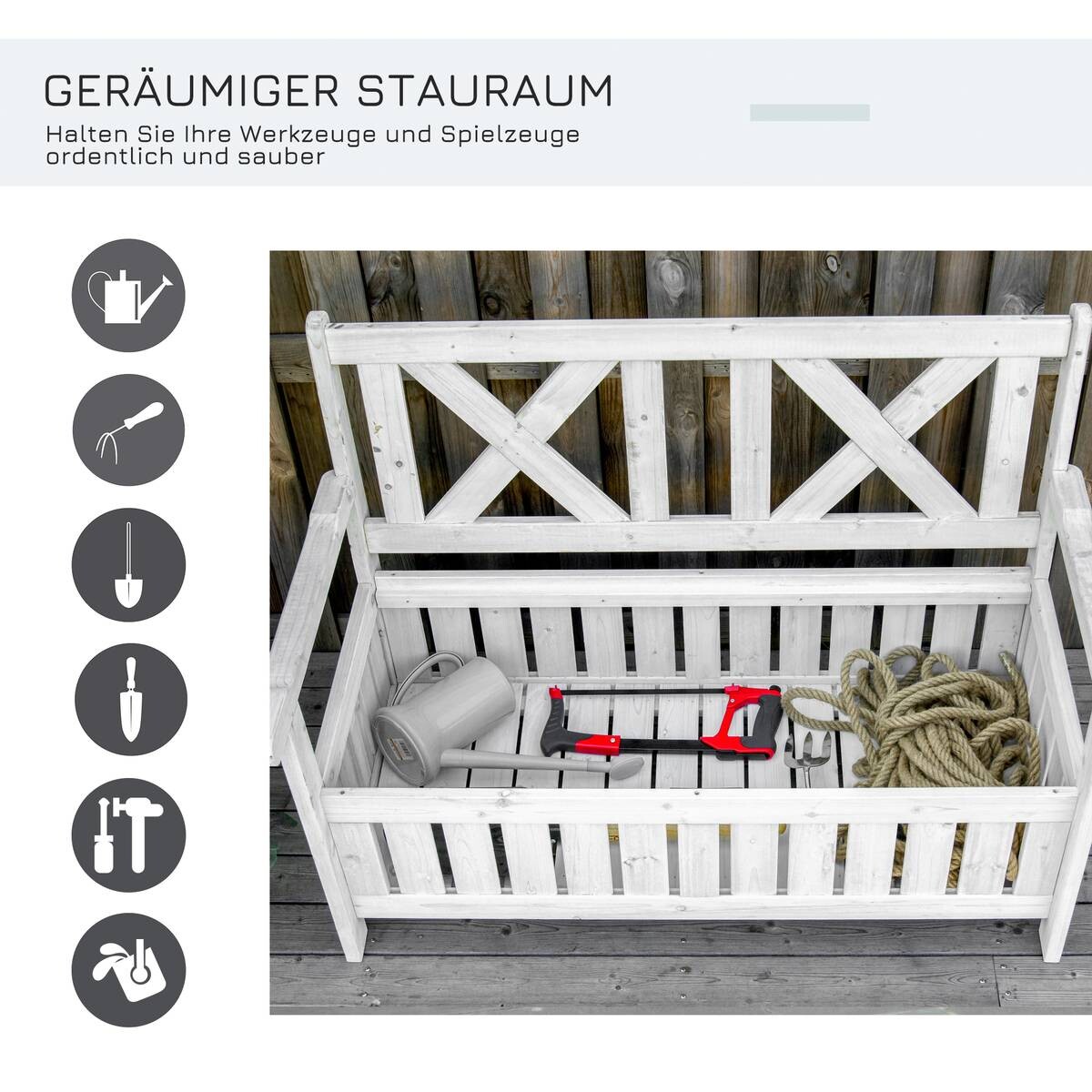 Outsunny Gartenbank weiß Holz B/H/L: ca. 61x85x115 cm