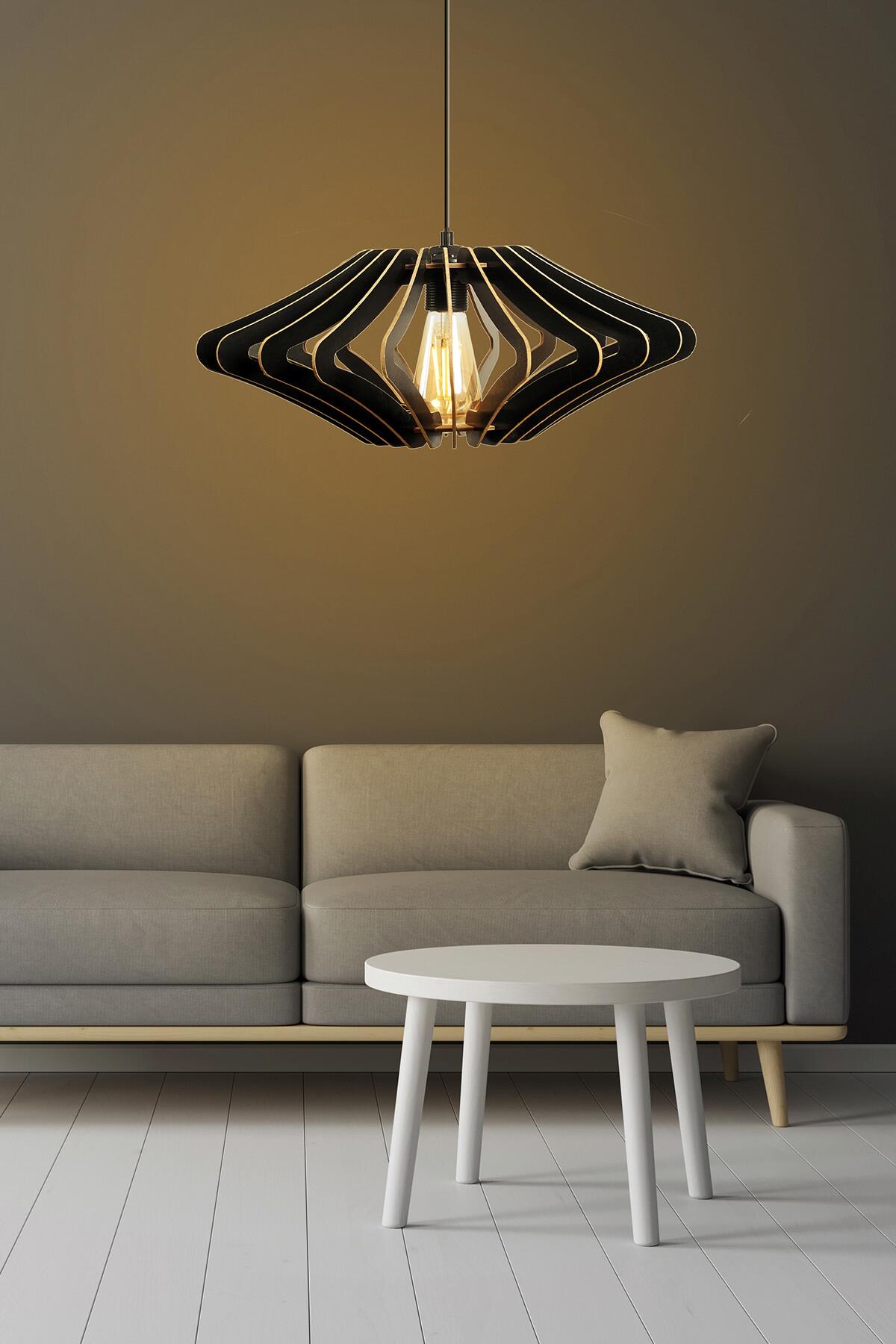 Opviq Pendelleuchte schwarz MDF B/H/T/L/D: ca. 59x55x59x59x59 cm E27 1 Brennstellen