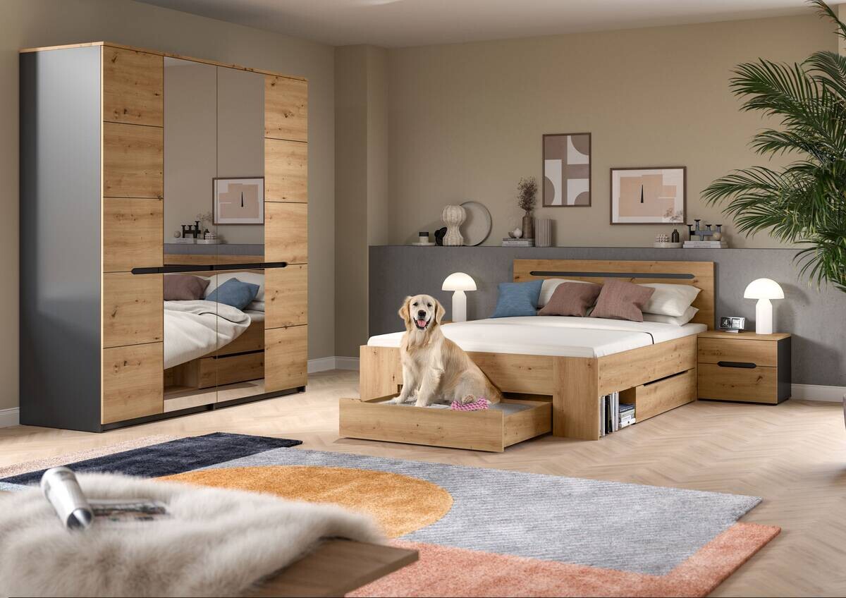 Schlafzimmer CANU, Set basaltgrau Artisan Nachbildung