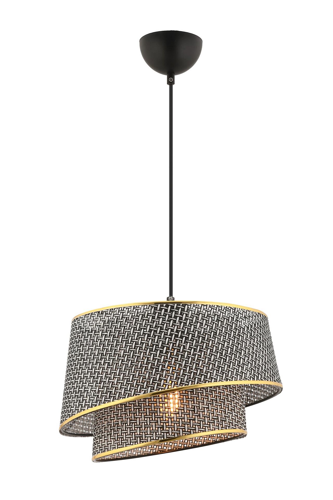Opviq Pendelleuchte Barette gold grau Stoff Metall B/H/L: ca. 32x65x32 cm E27 1 Brennstellen