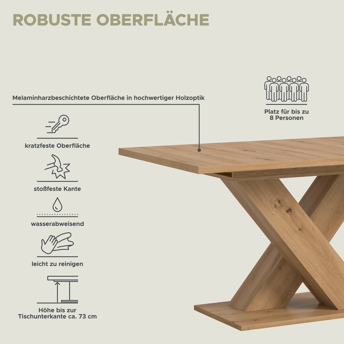 Esstisch MOTION Artisan Oak Nachbildung B/H/T: ca. 150x76x90 cm