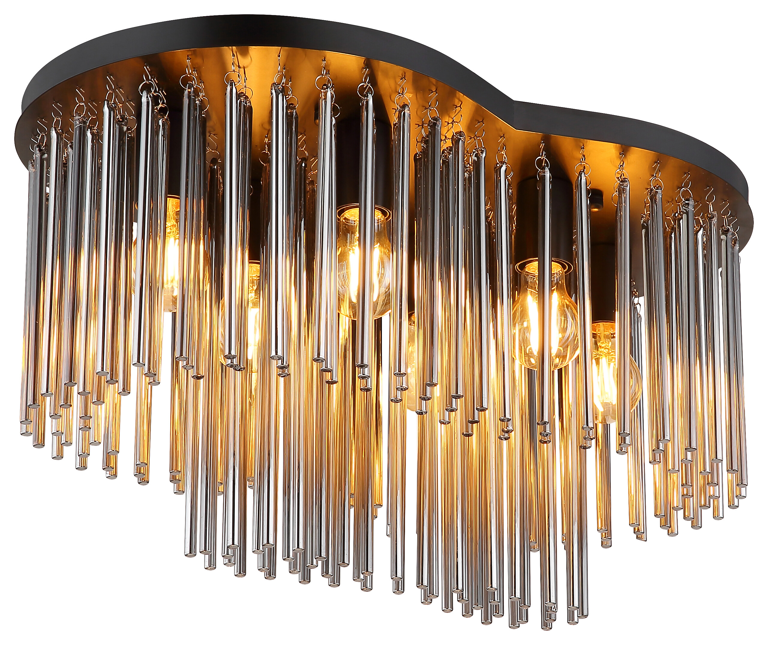 GLOBO Deckenleuchte mattschwarz Rauch Metall Glas B/H/T/L: ca. 35x34,5x60x60 cm E27 6 Brennstellen