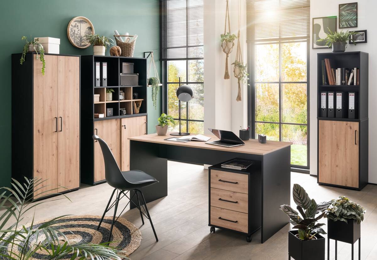 Midischrank Aino Eiche Artisan Nachbildung schwarz matt B/H/T: ca. 51x83,6x41 cm