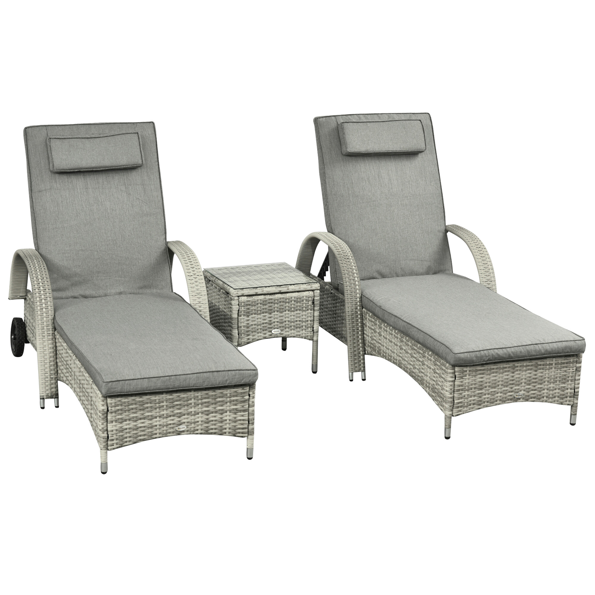 Outsunny Gartenliege-Set mit Tisch grau Polyrattan B/H/L: ca. 73x103x200 cm