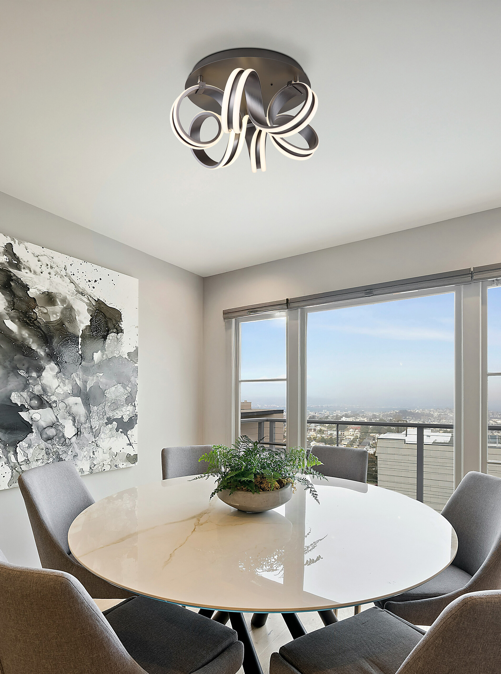 GLOBO Deckenleuchte dunkelgrau Opal Metall Aluminium H/D: ca. 25x46 cm 1 Brennstellen