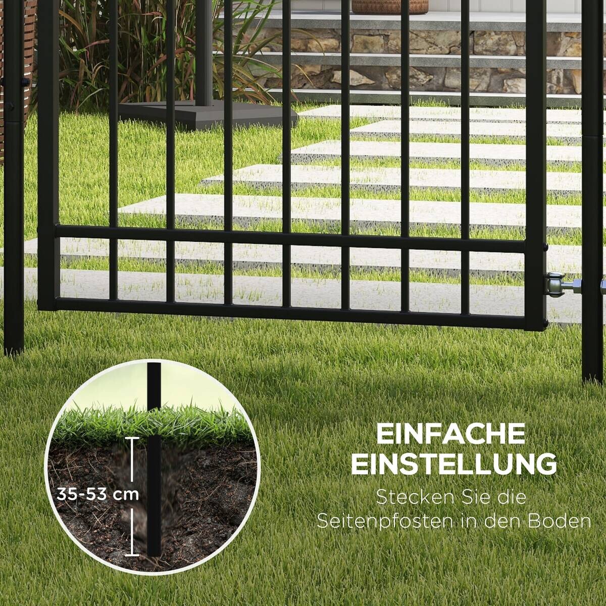 Outsunny Gartentor schwarz Edelstahl B/H/L: ca. 0,12x107x204 cm