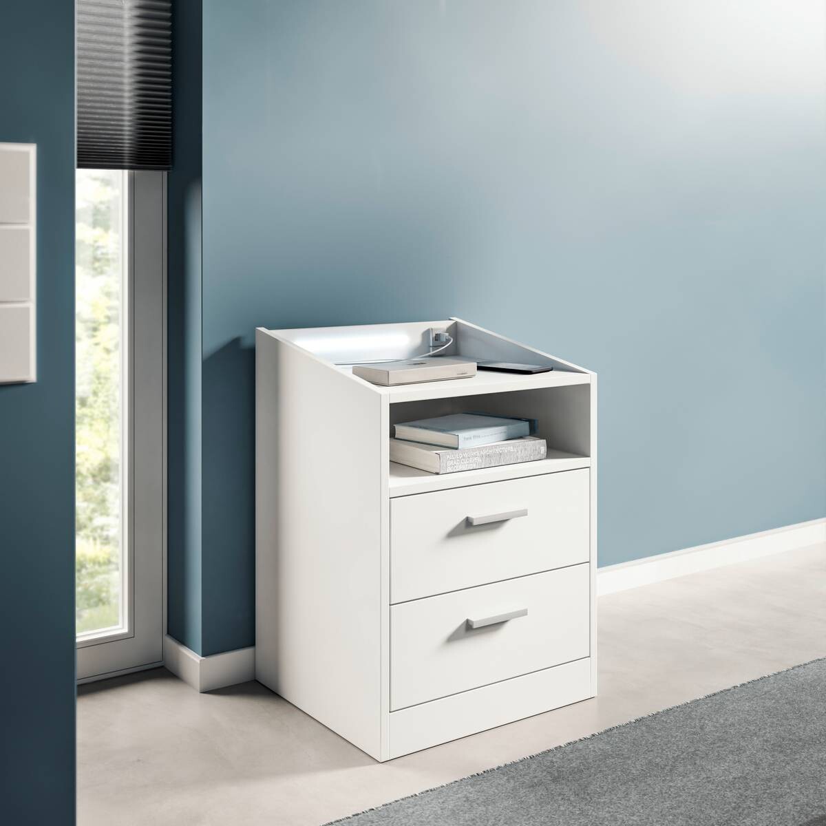 Nachtkonsole Lumo weiß B/H/T: ca. 46x67x42 cm