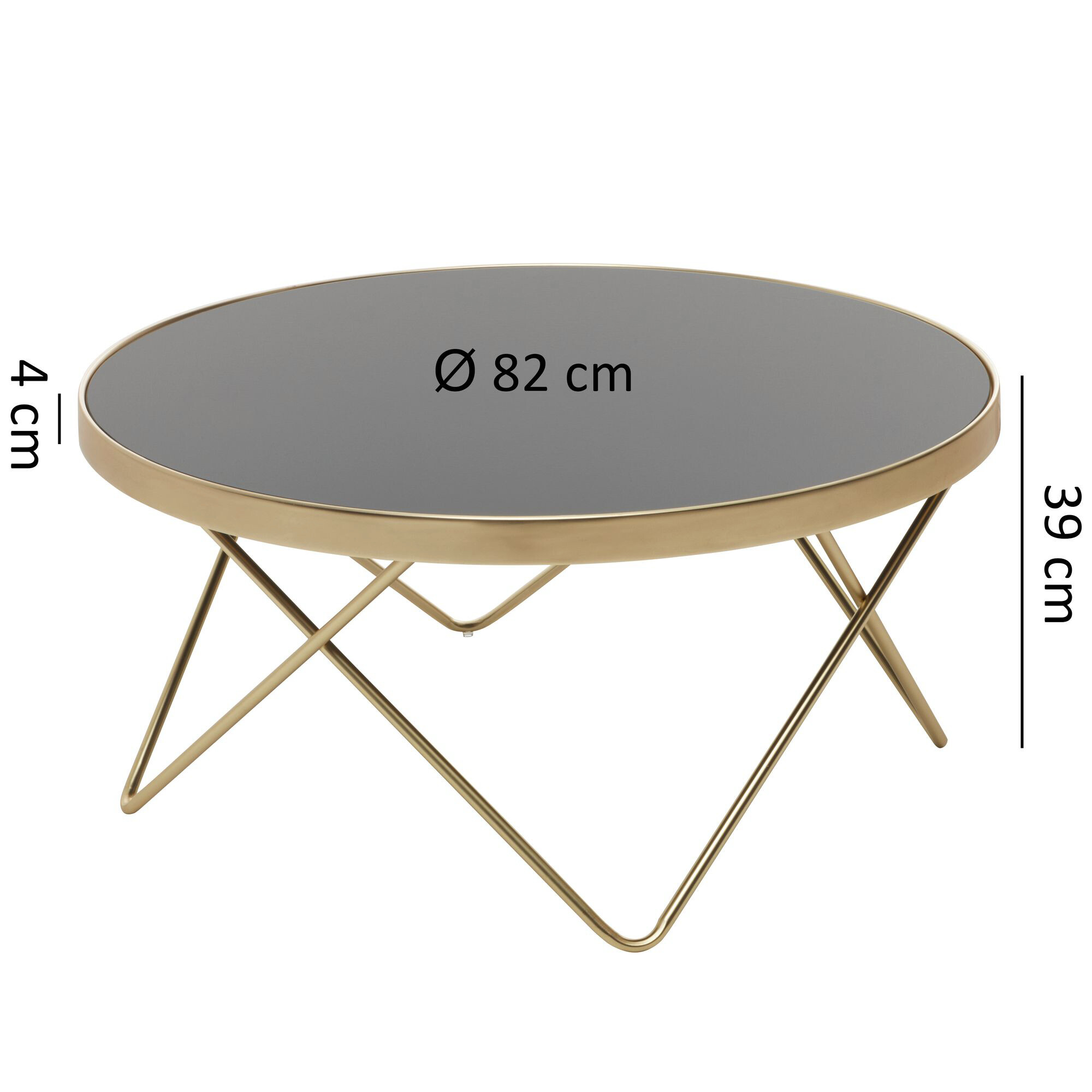 Wohnling Couchtisch schwarz gold Glas Stahl H/D: ca. 39x82 cm