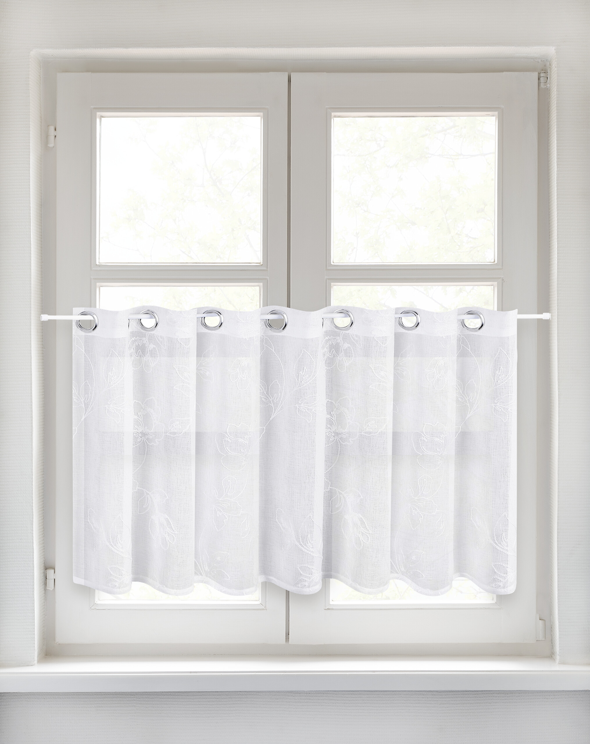 Happy Home Scheibengardine Blumen weiß B/L: ca. 150x50 cm