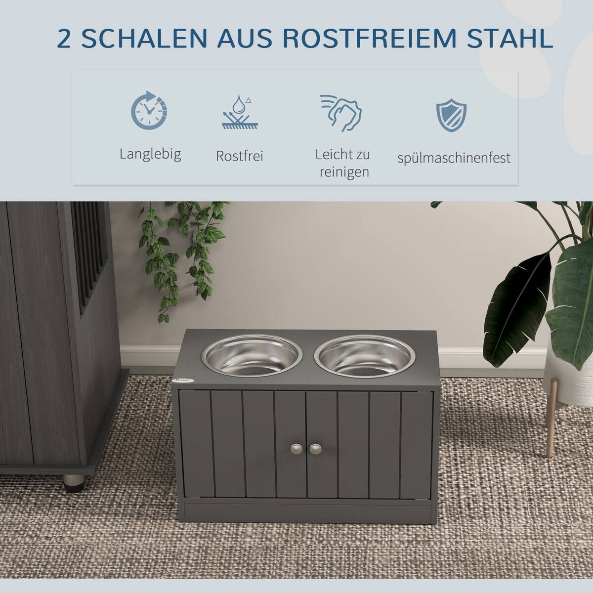 PawHut Futterstation grau MDF B/H/L: ca. 30x35,5x60 cm