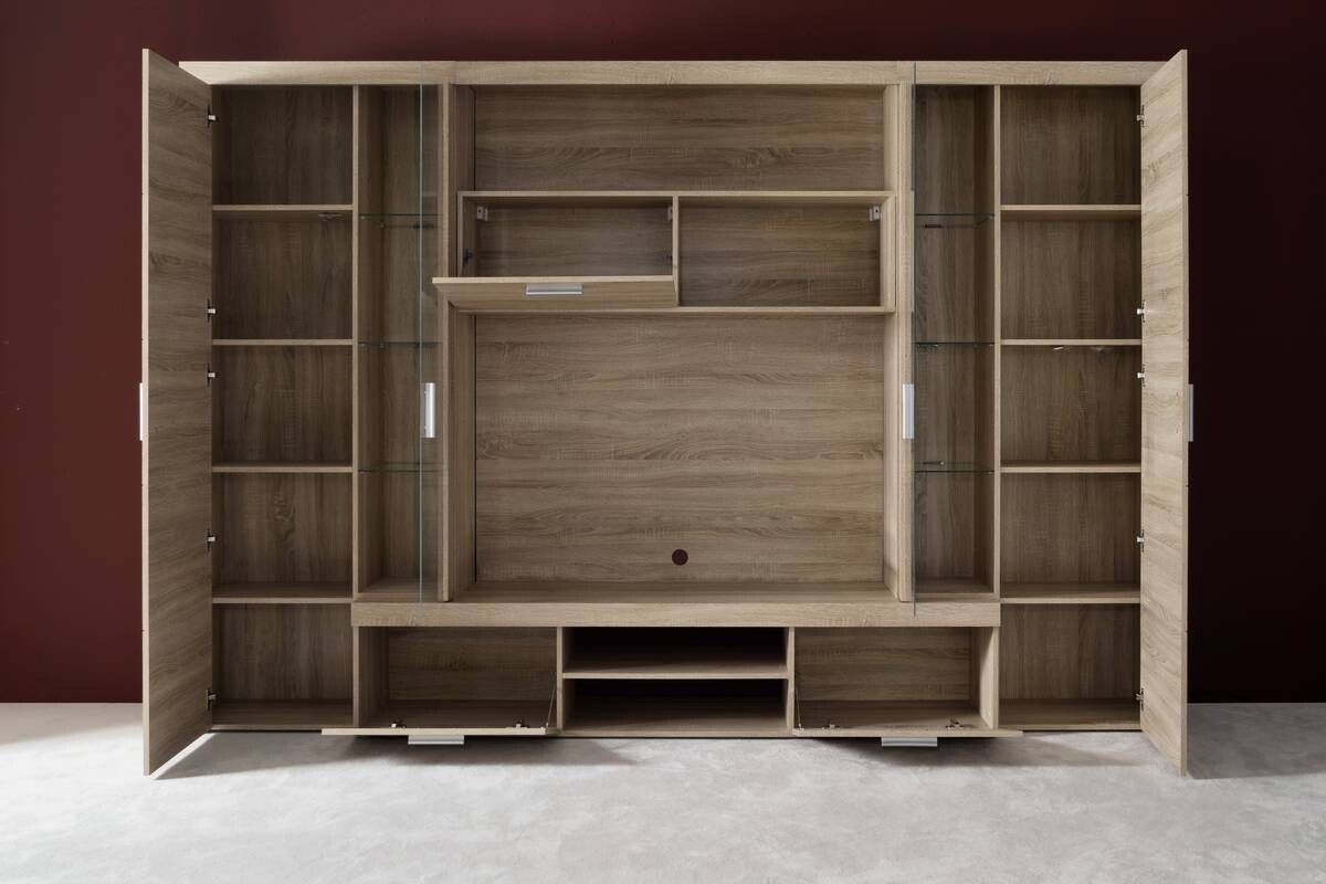 Wohnwand Mondeo Eiche Sägerau hell Nachbildung B/H/T: ca. 291x197x41 cm