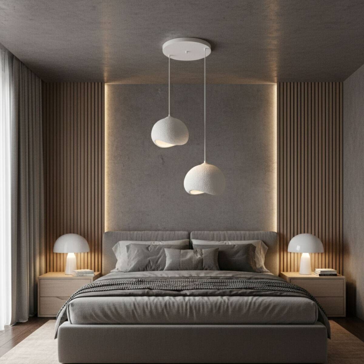 Opviq Pendelleuchte Yontu-15852 weiß Polyester-Mischgewebe Metall B/H/L: ca. 29x120x34 cm E27 2 Brennstellen