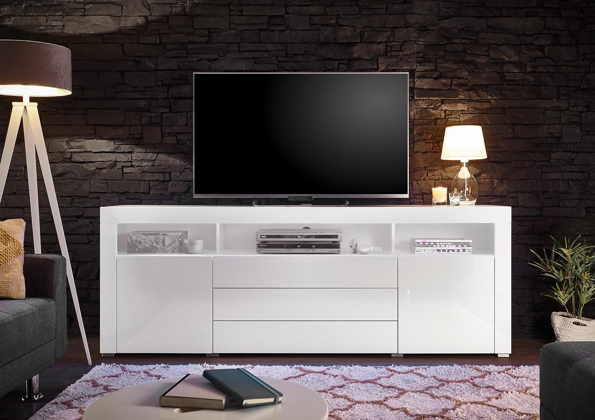 TV-Highboard Goal weiß Hochglanz B/H/T: ca. 200x74x44 cm