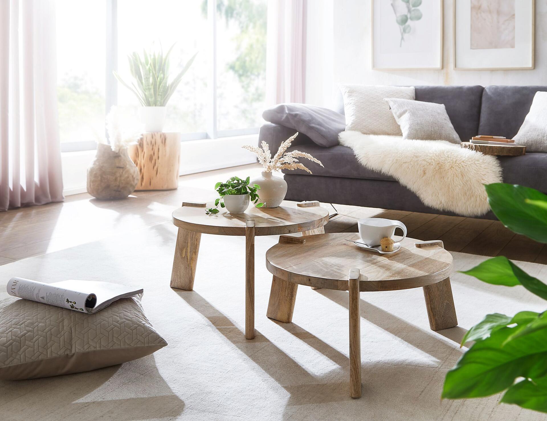 Wohnling Couchtisch 2er-Set. natur Echtholz