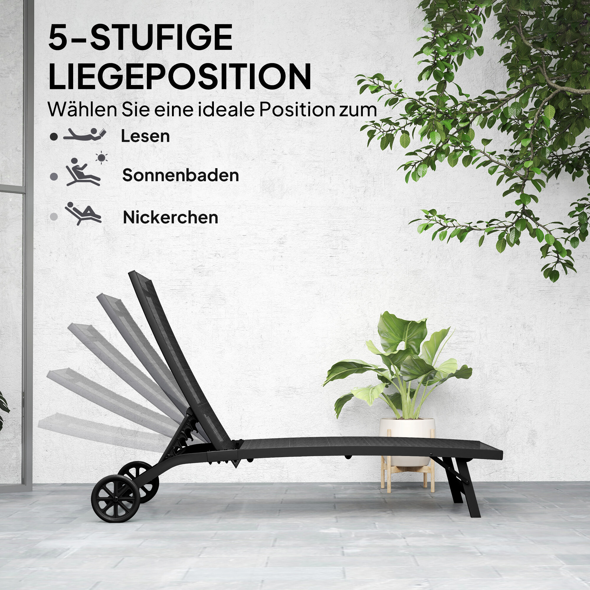 Outsunny Sonnenliege schwarz Aluminium B/H/L: ca. 165x102x66 cm