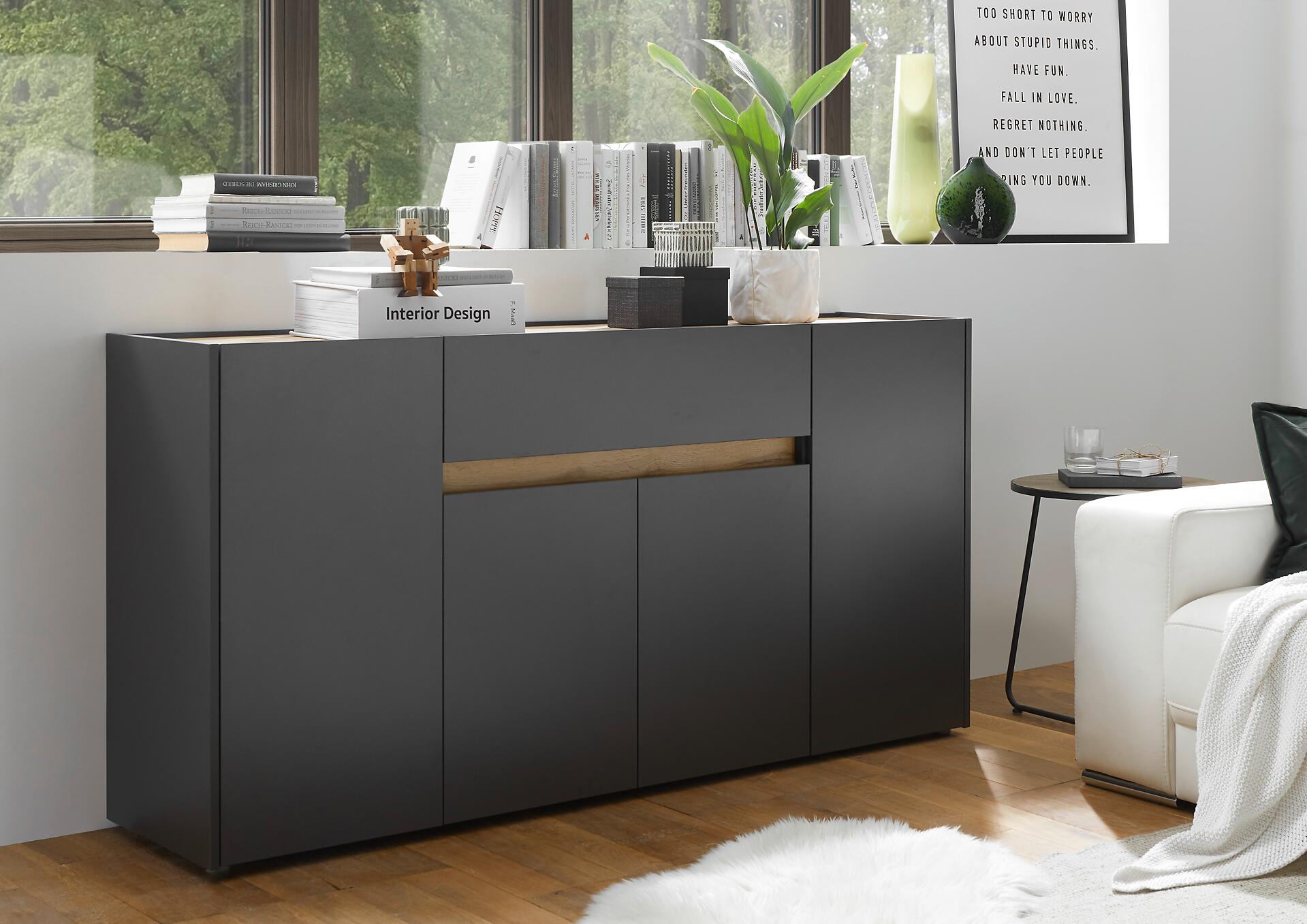 Sideboard City Eiche Wotan Nachbildung anthrazit B/H/T: ca. 170x84x40 cm