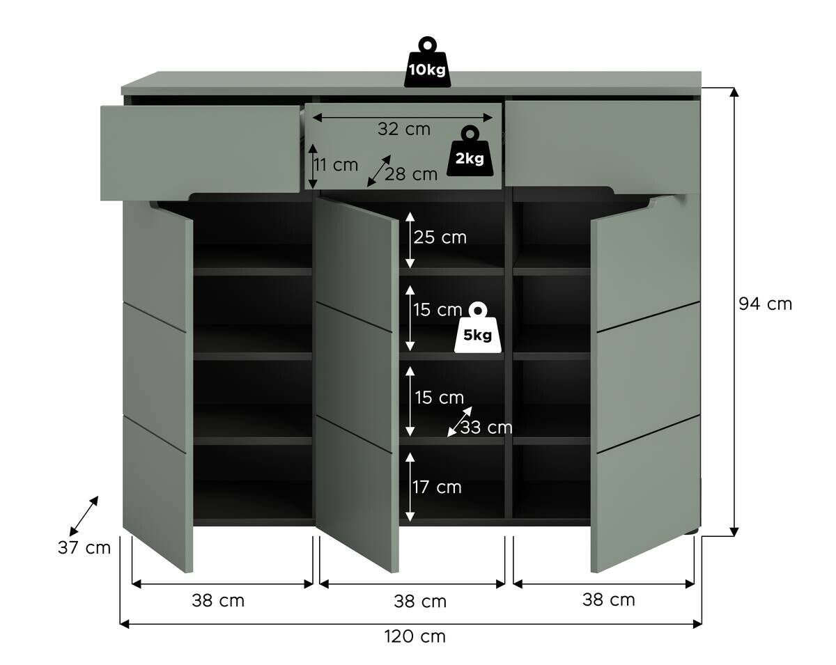 Schuhkommode Canu grün basaltgrau Nachbildung B/H/T: ca. 94x120x37 cm