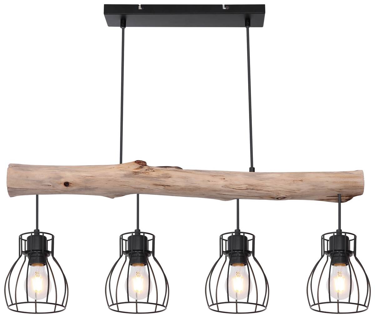 GLOBO Pendelleuchte Mina natur schwarz Holz Metall B/H: ca. 83x140 cm E27 4 Brennstellen