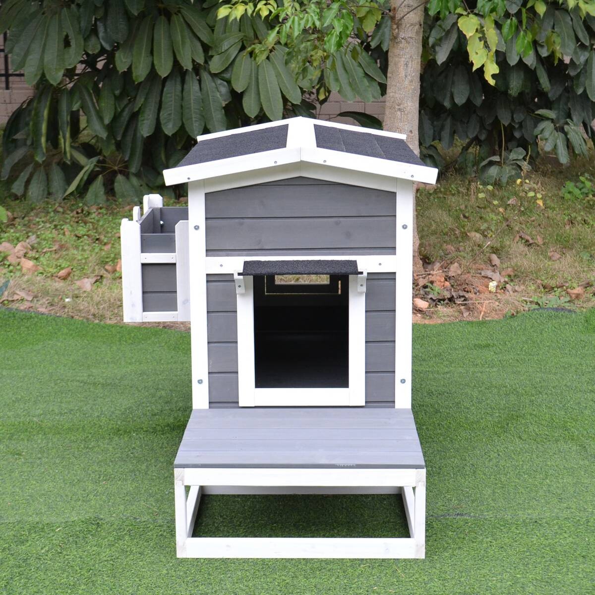 PawHut Katzenhaus grau Holz B/H/L: ca. 67x75x115 cm