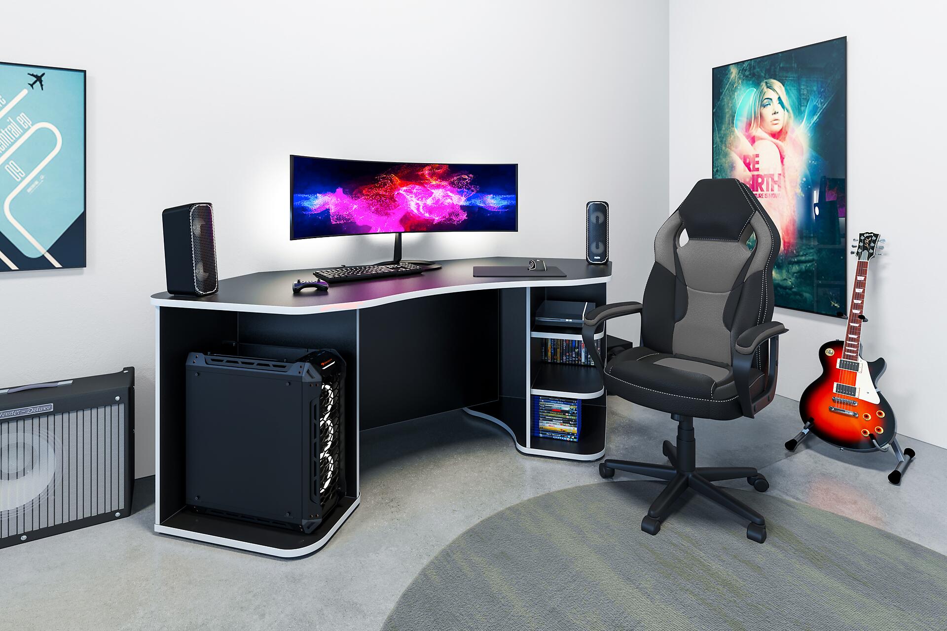 Schreibtisch THANATOS anthrazit weiß B/H/T: ca. 198x76x85 cm