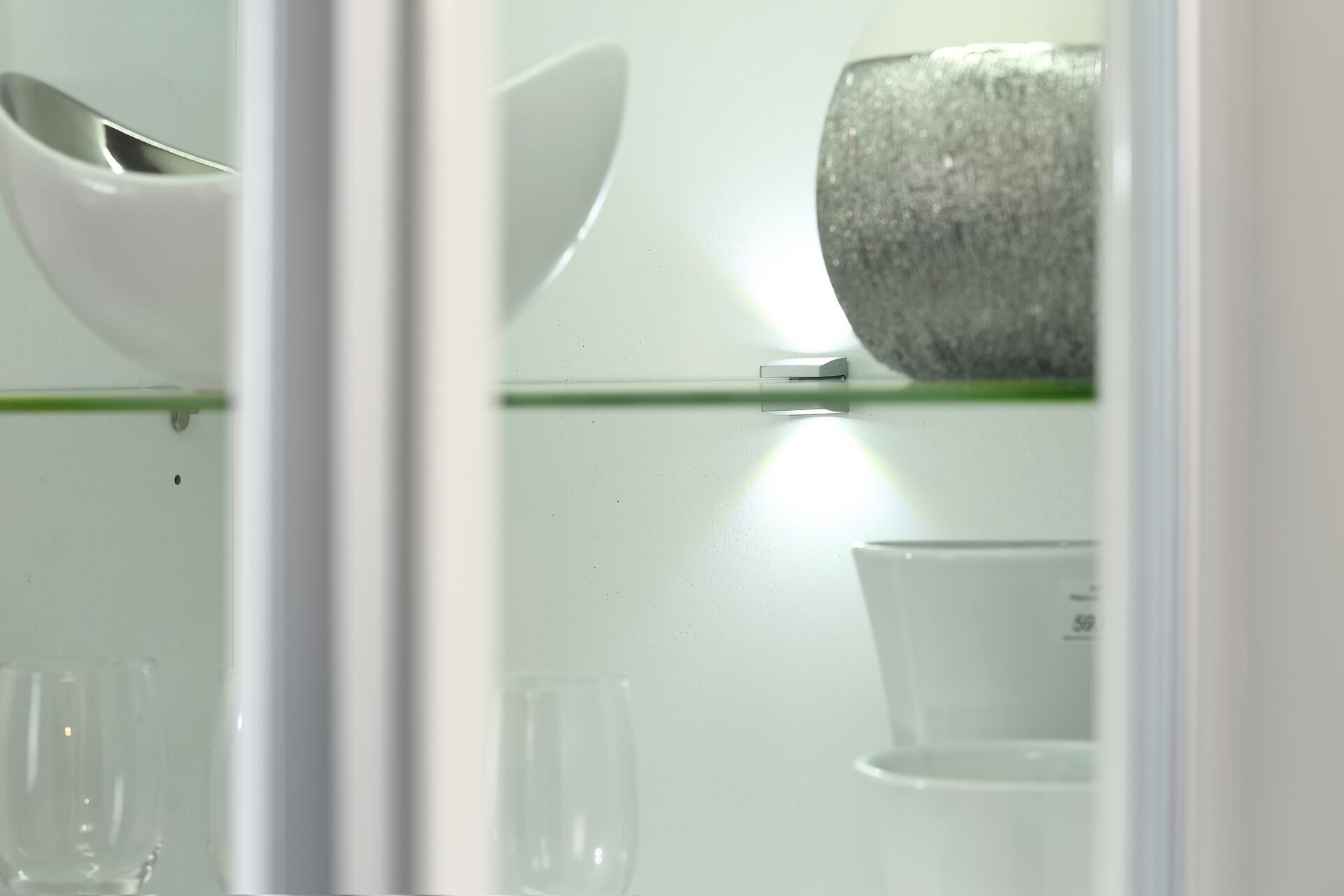 Vitrine  weiß Eiche Nelson Nachbildung weiß Hochglanz B/H/T: ca. 133x161,8x53 cm