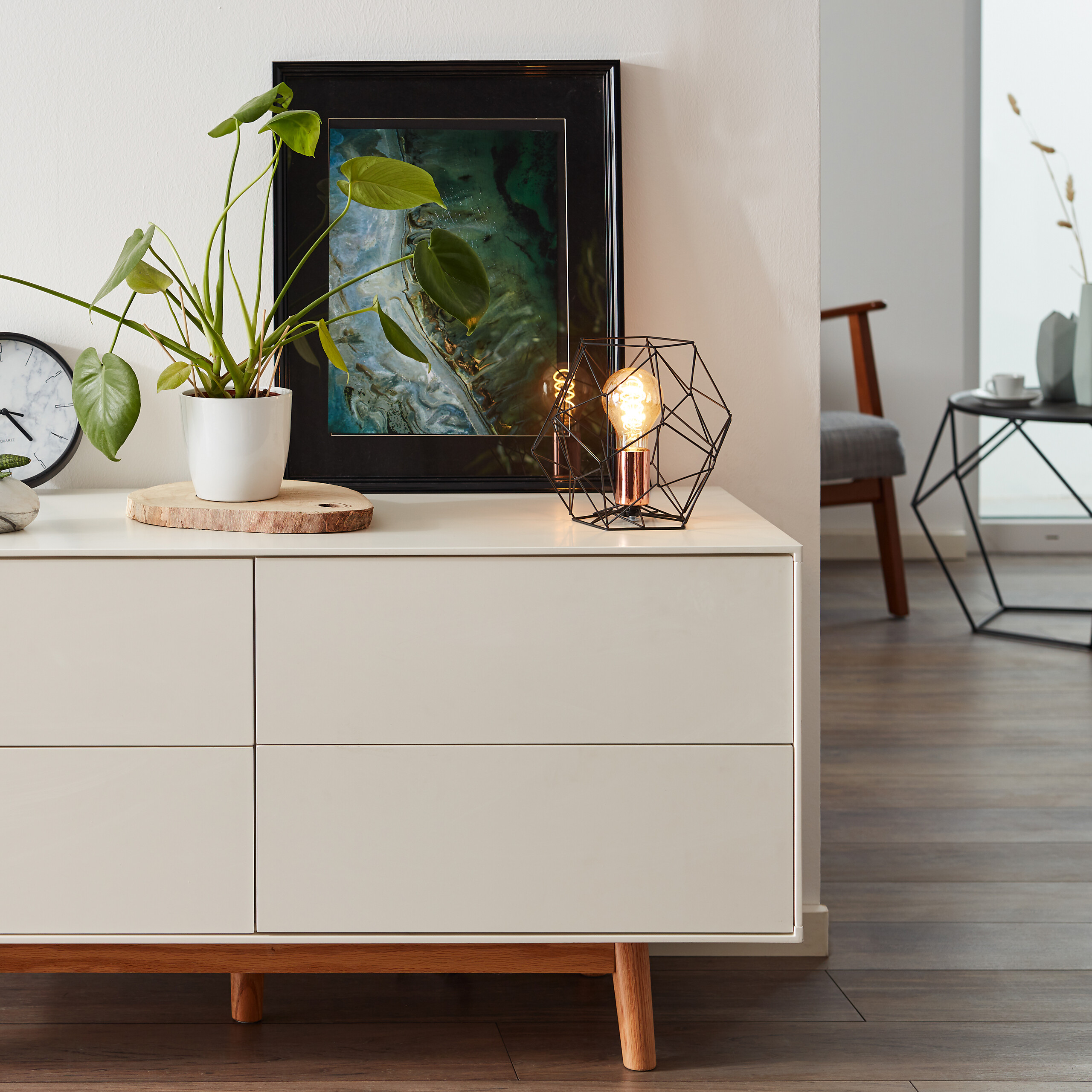 Brilliant Tischleuchte Synergy 93593/76 schwarz Kupfer Metall H/D: ca. 18,5x22 cm E27 1 Brennstellen