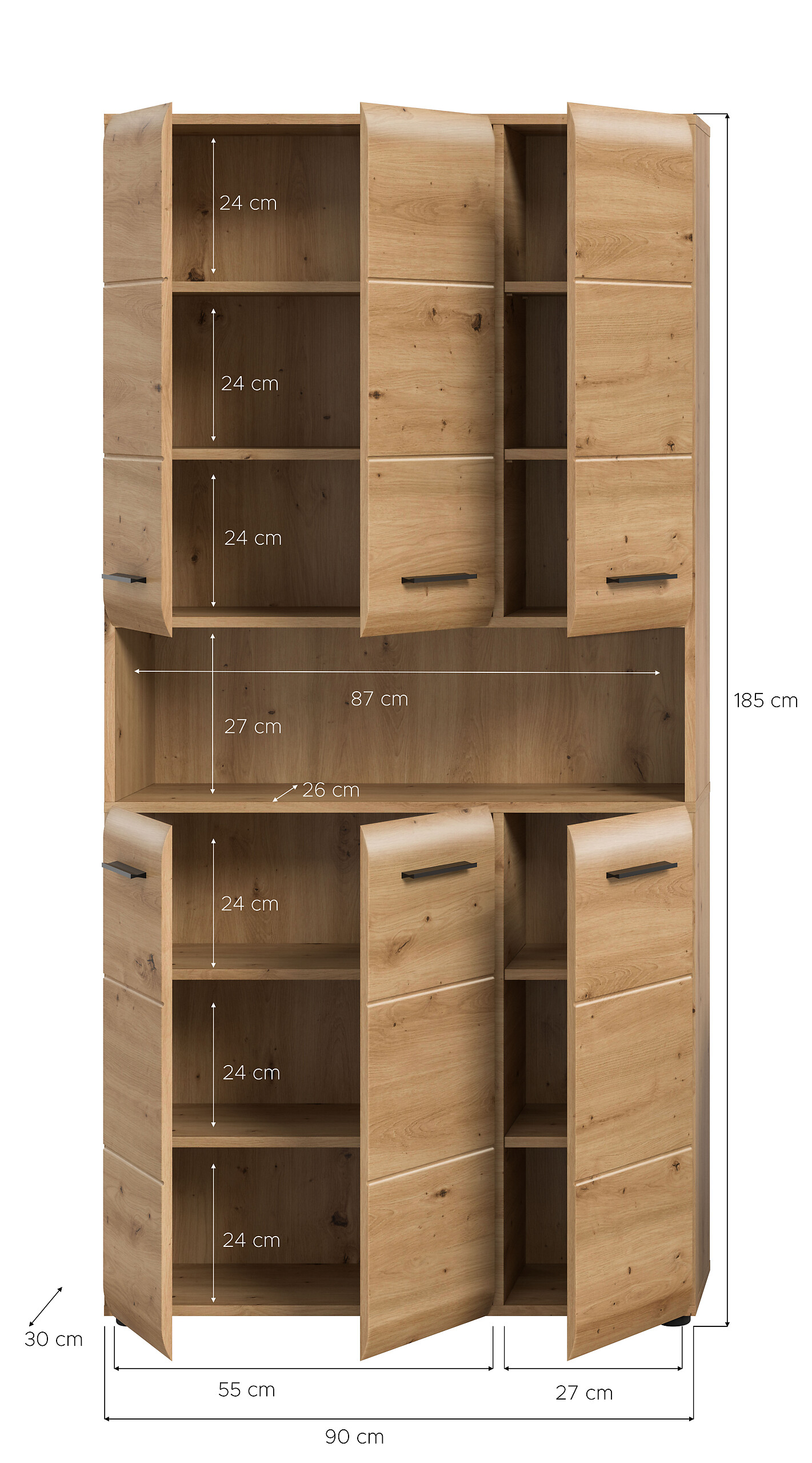 Mehrzweckschrank Ice Artisan Oak Nachbildung B/H/T: ca. 90x185x30 cm