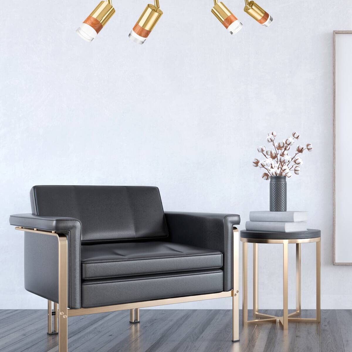 Lamkur Deckenleuchte gold Glas Stahl B/H/L: ca. 8x19x81 cm 4 Brennstellen