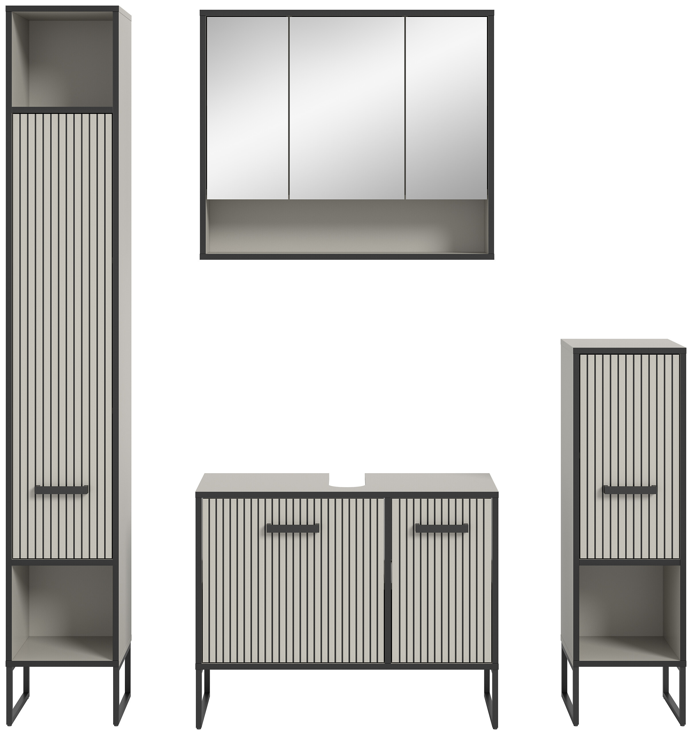 Badezimmer-Set BAGNO schwarz Kaschmirgrau Nachbildung B/H/T: ca. 170x192x36 cm