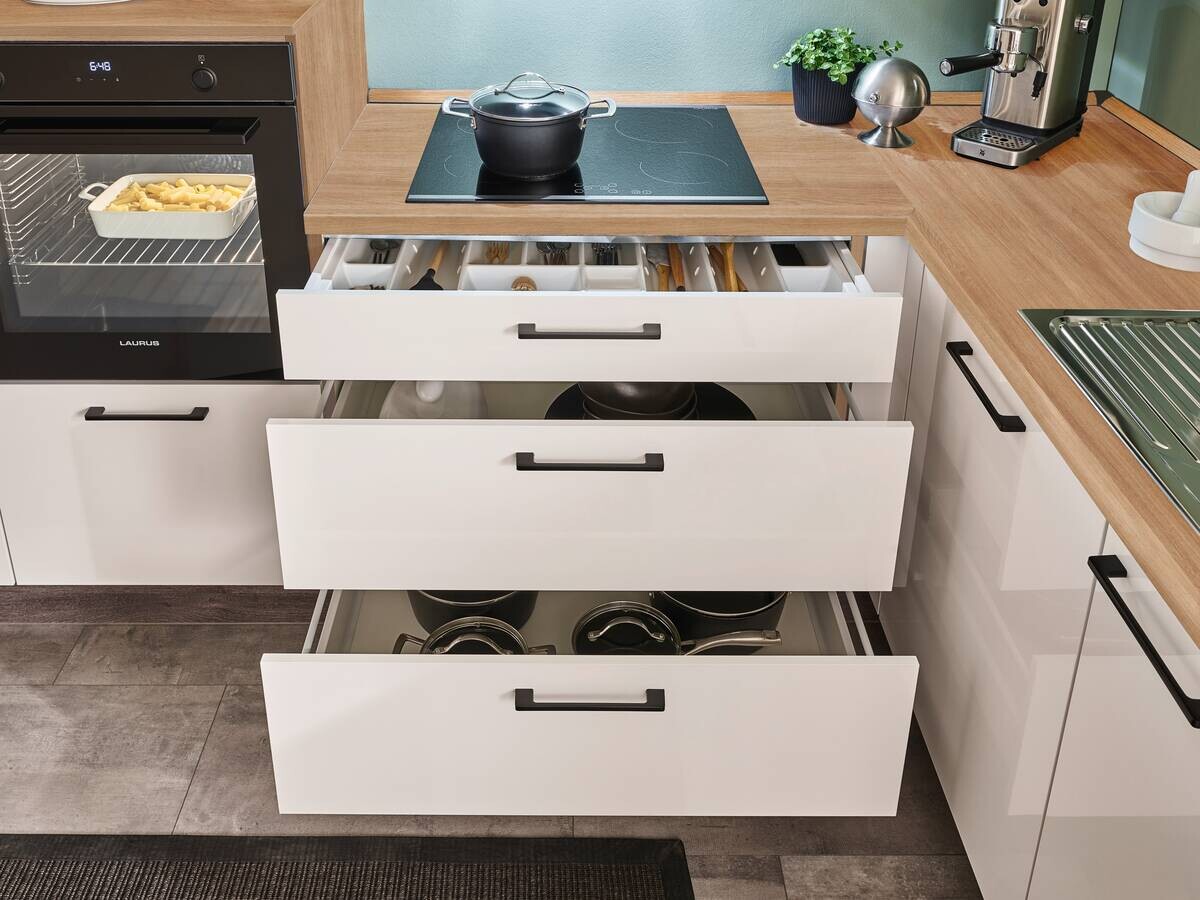 pino Winkelküche PN215 Magnolienweiß Hochglanz B/H/T: ca. 275x220x175 cm