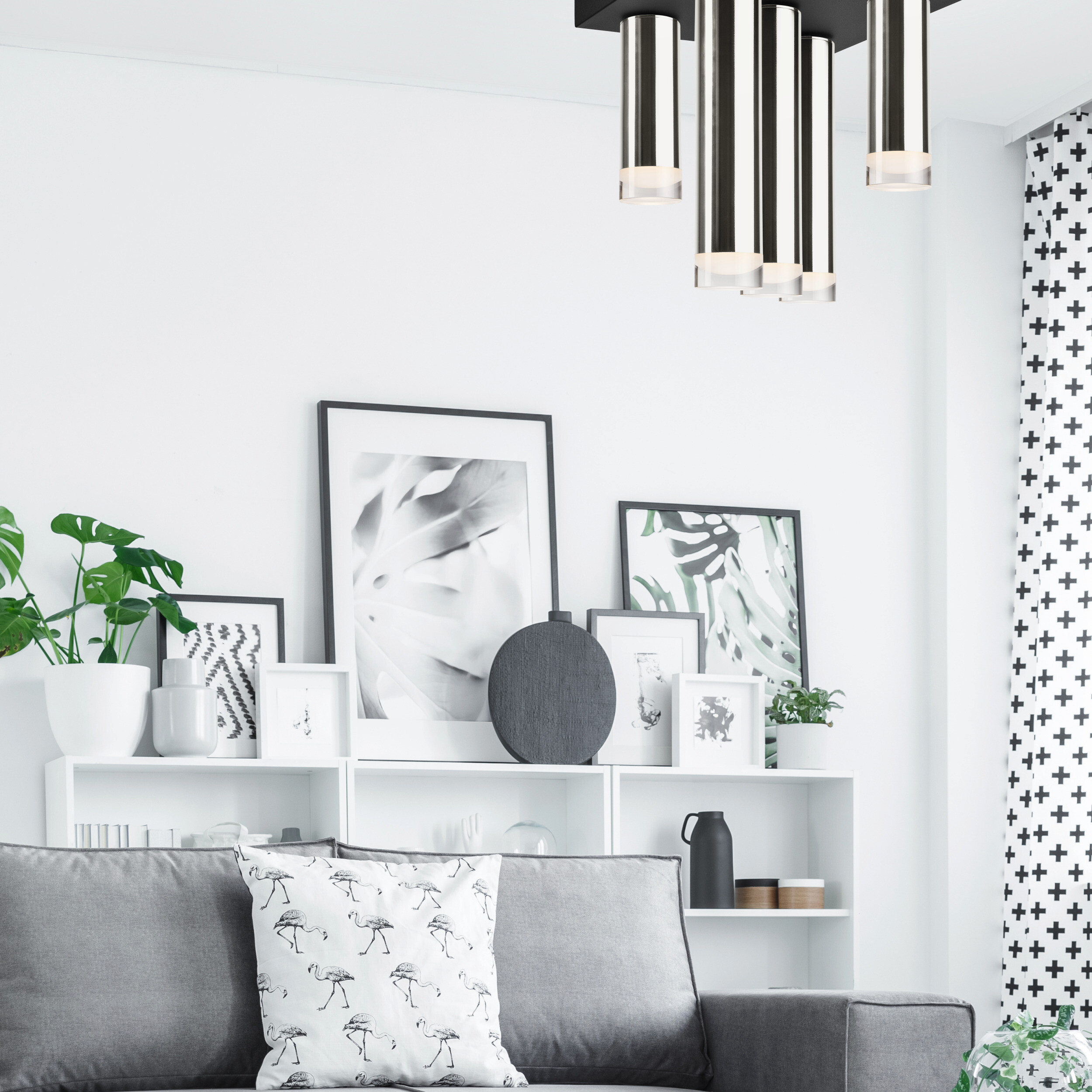 Lamkur Deckenleuchte schwarz silber Stahl B/H/L: ca. 30x31,5x30 cm E27 5 Brennstellen