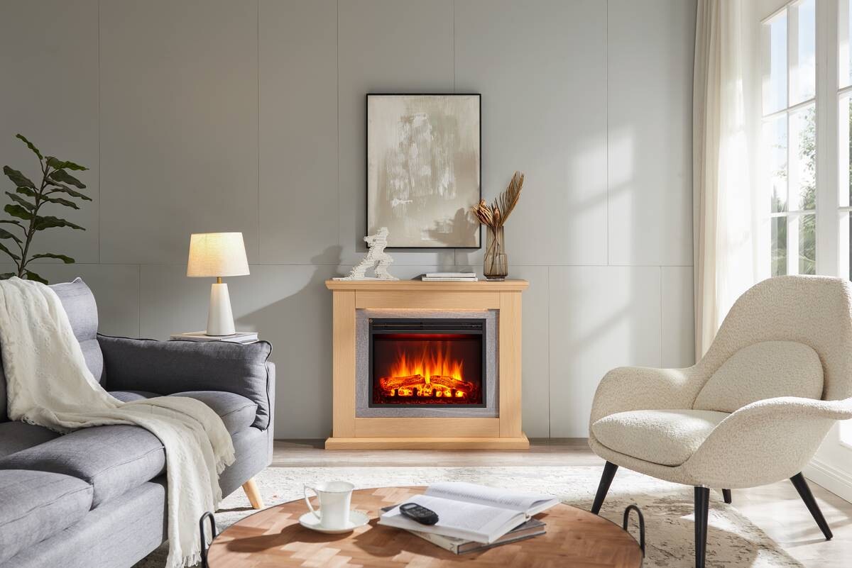 Balderia Elektrischer Kamin Kamin hellbraun MDF B/H/T: ca. 100x84x25 cm