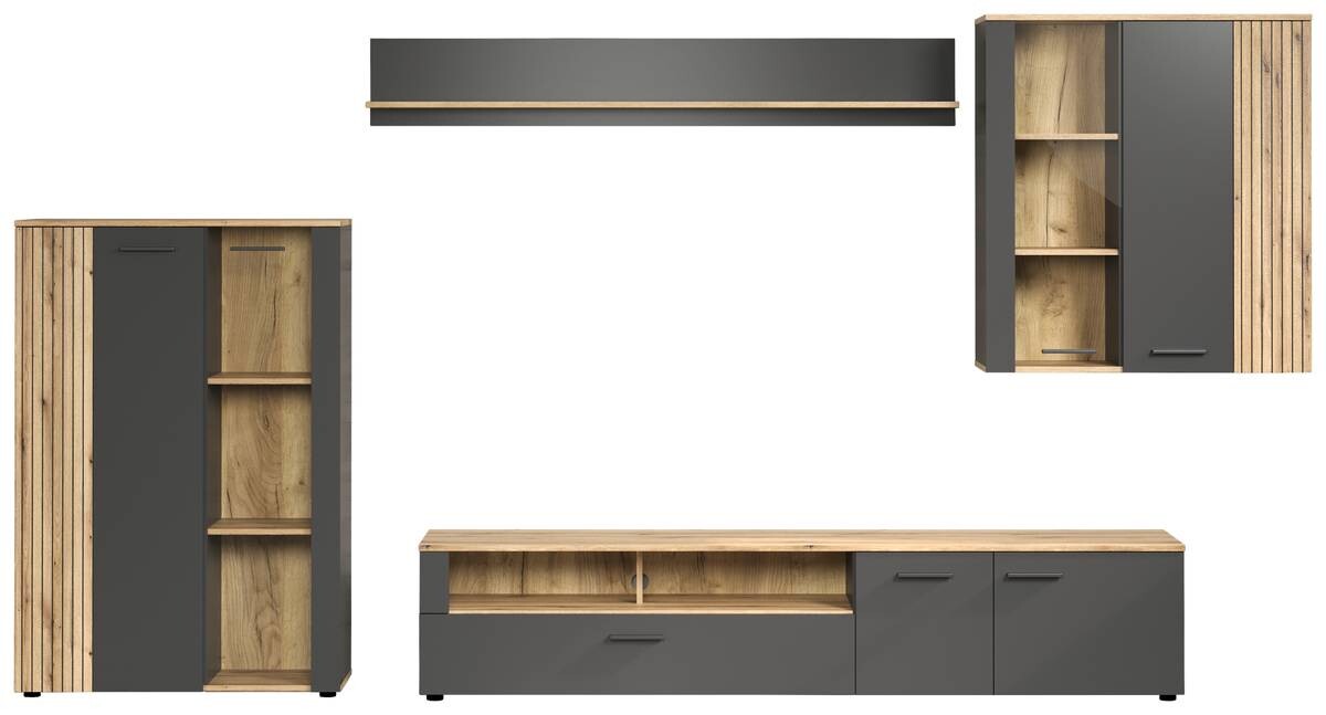 TV-Lowboard Esteban anthrazit Eiche Evoke Coast Nachbildung B/H/T: ca. 210x43x41 cm