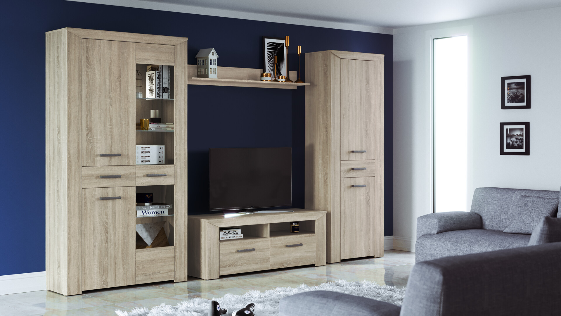 Vitrine Lorenzo Eiche Sonoma Nachbildung B/H/T: ca. 70x197x38 cm