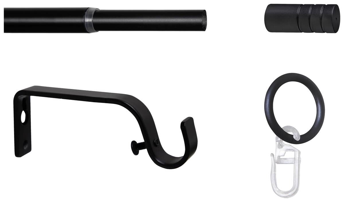 Gardinenstange schwarz Metall ausziehbar von ca. 120 bis 210 cm 1.0 Läufe