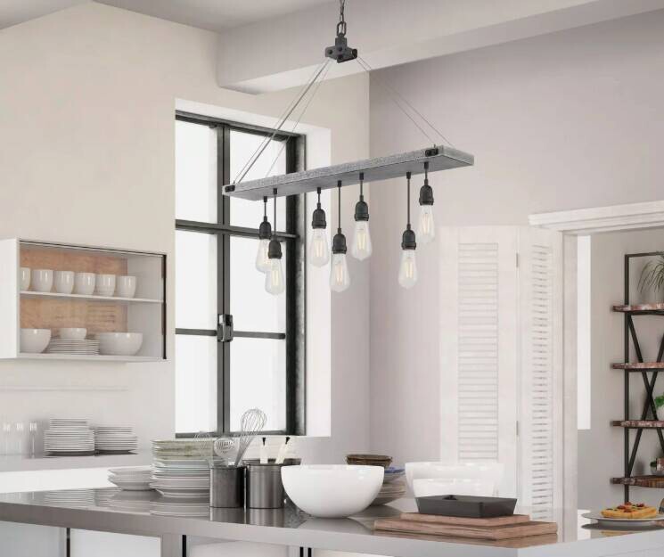 Westinghouse Kronleuchter Ashwood grau Metall B/H/L: ca. 17x74x19 cm E27 7 Brennstellen