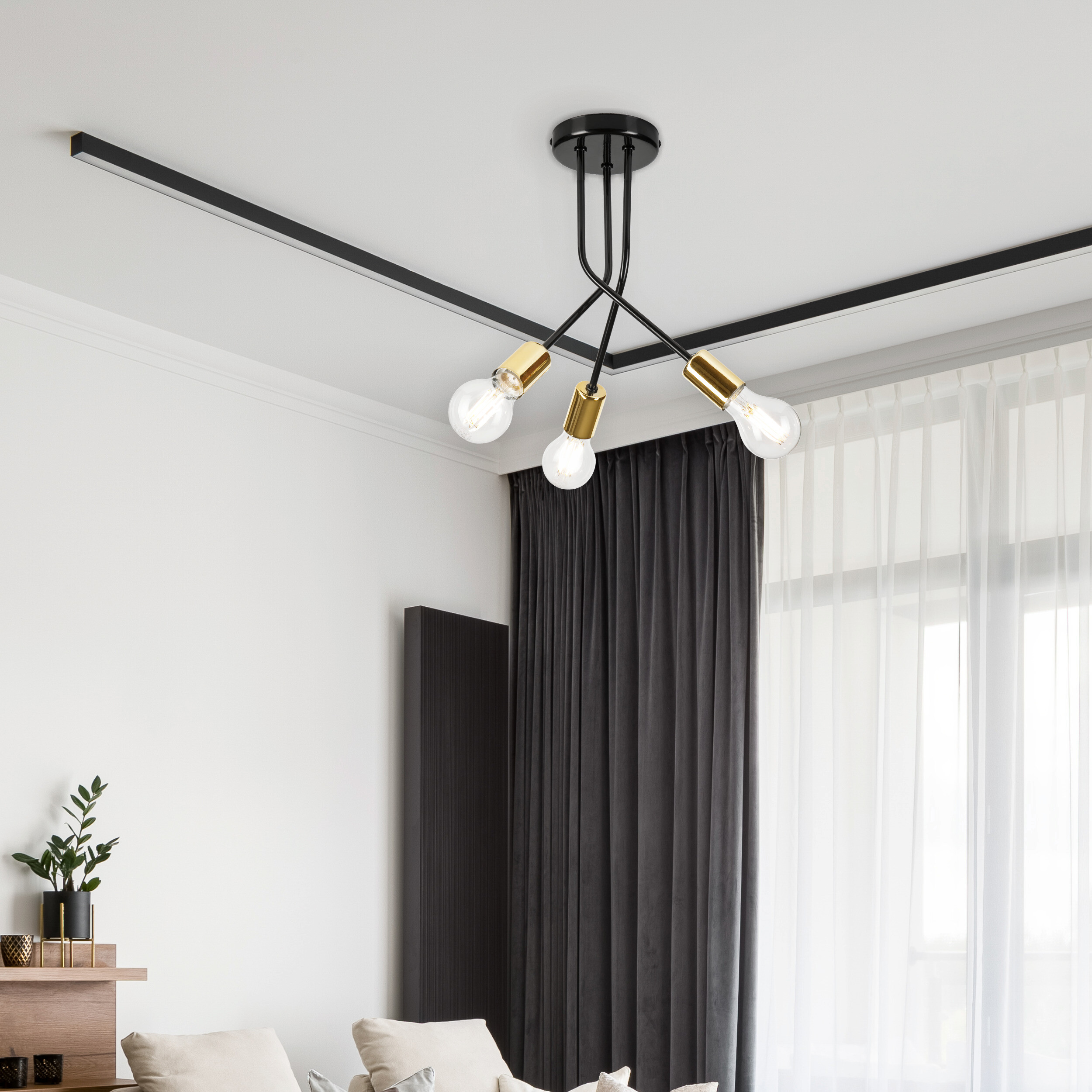 Lamkur Deckenleuchte gold Stahl B/H/L: ca. 33x34x33 cm E27 3 Brennstellen