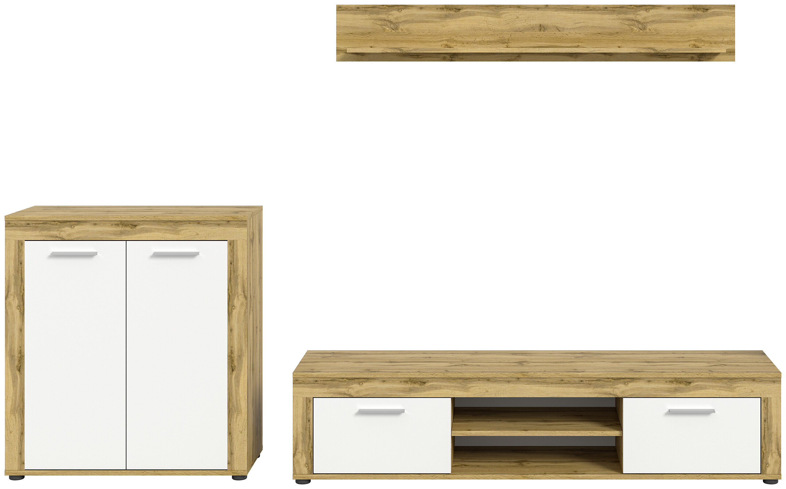 Wohnwand Jam Eiche Wotan Nachbildung weiß B/H/T: ca. 255x159x35 cm