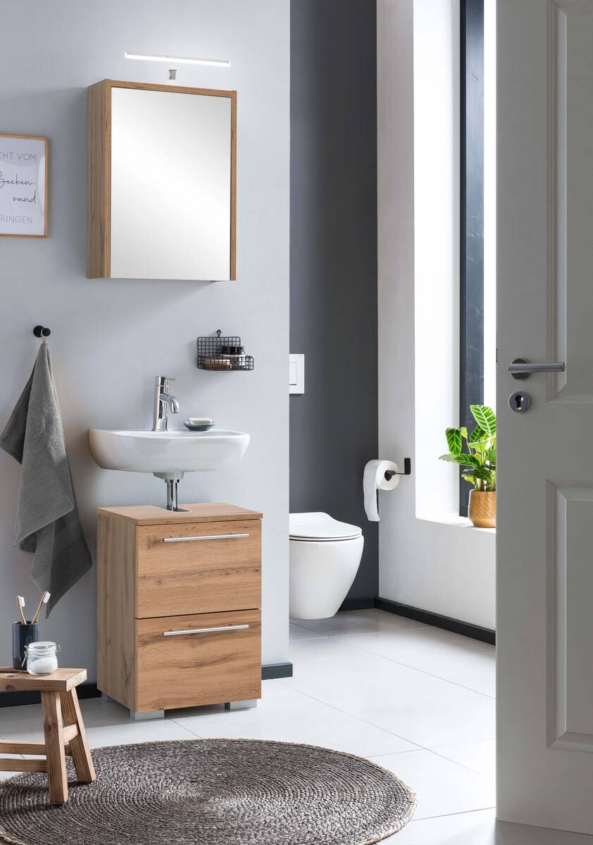 Waschbeckenunterschrank Carlos Eiche Landhaus Nachbildung B/H/T: ca. 40,2x59,1x35 cm