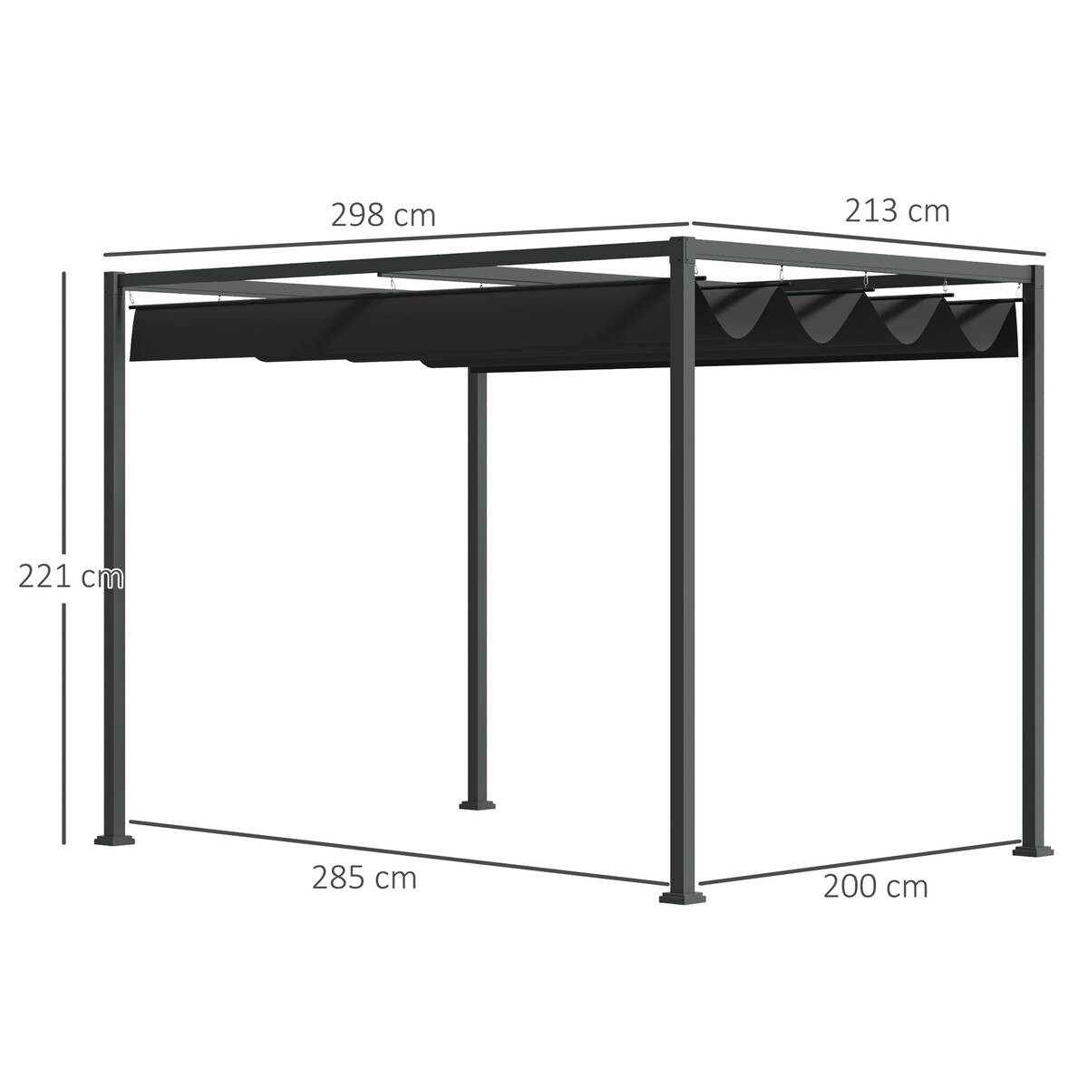 Outsunny Pergola mit Schiebedach schwarz Metall B/H/L: ca. 213x221x298 cm