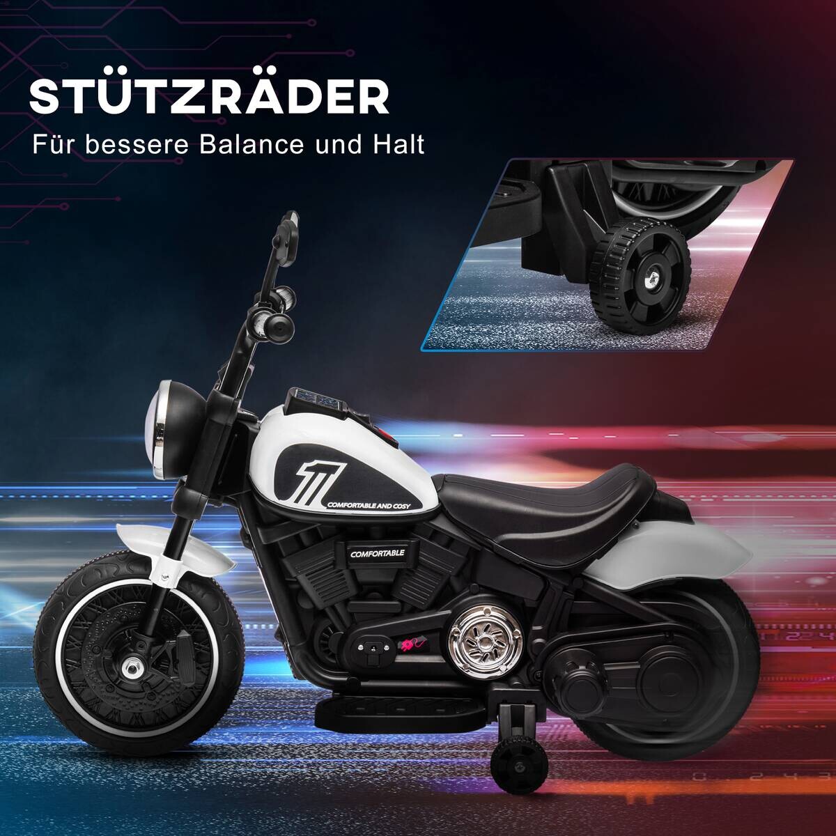 HOMCOM Kinder-Elektromotorrad schwarz B/H/L: ca. 42x57x76 cm