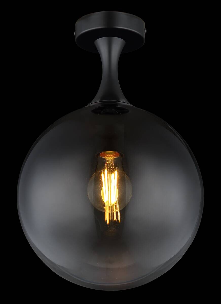 GLOBO Deckenleuchte Rauch mattschwarz Glas Metall H/D: ca. 37,5x25 cm E27 1 Brennstellen