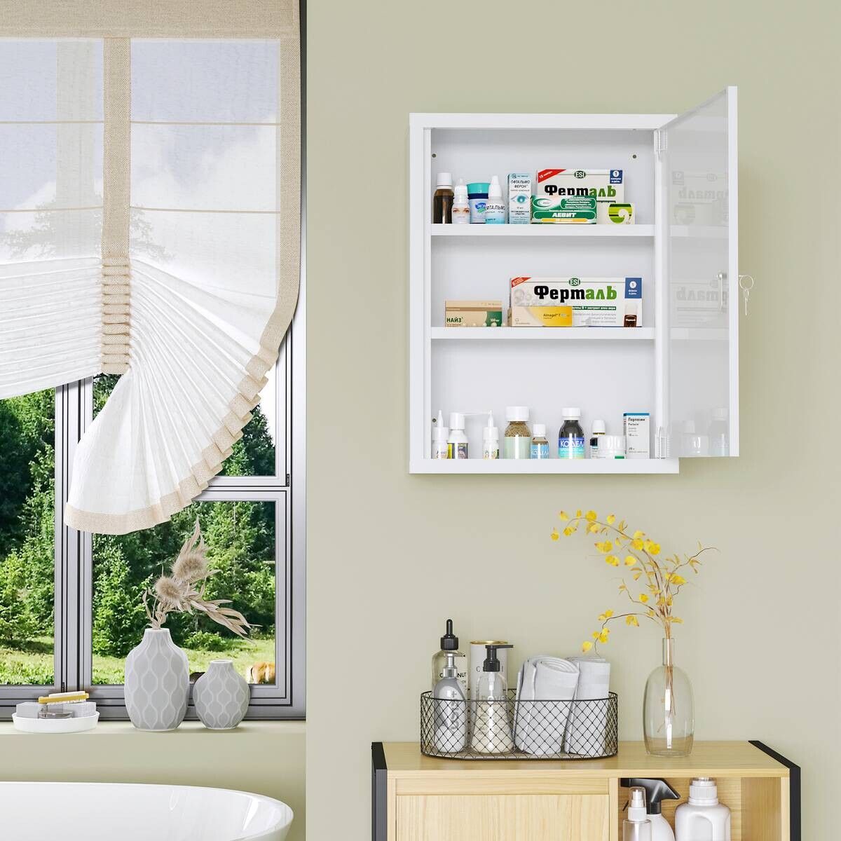 Medizinschrank weiß Edelstahl B/H/L: ca. 15x40x53,5 cm